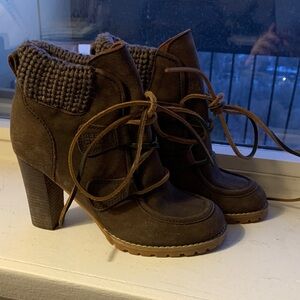 See By Chloe Dark Brown Heeled Boots with Knit Cuff